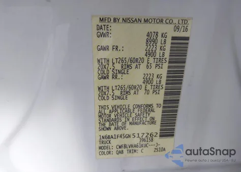 2016 Nissan Titan Xd Sl Diesel из США, поврежденный, VIN 1N6BA1F45GN517262